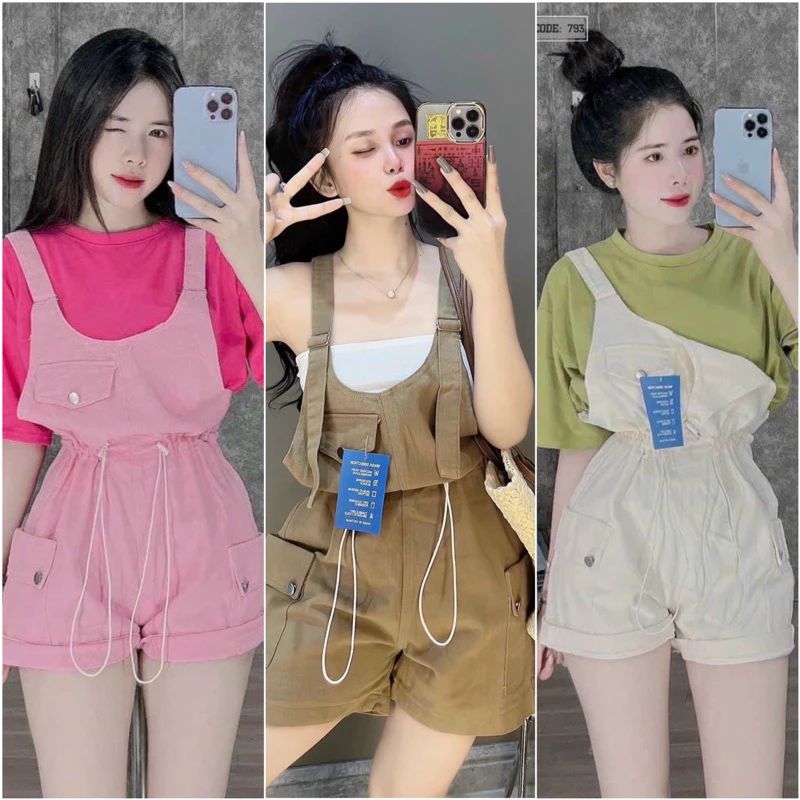 🔥 Quần đùi yếm jeans Rút Dây túi hộp nhiều màu KLii🌷Sẵn jeans dày dặn