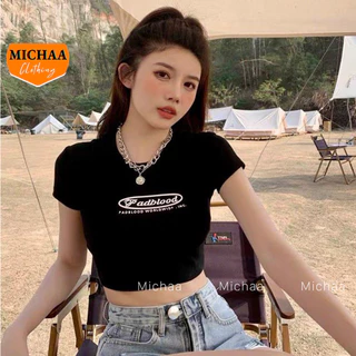 Áo Croptop PAD BLOOD Cổ Tròn Tay Ngắn Ôm Body, Áo Thun Croptop Kiểu In Chất Borip MICHAA CR127