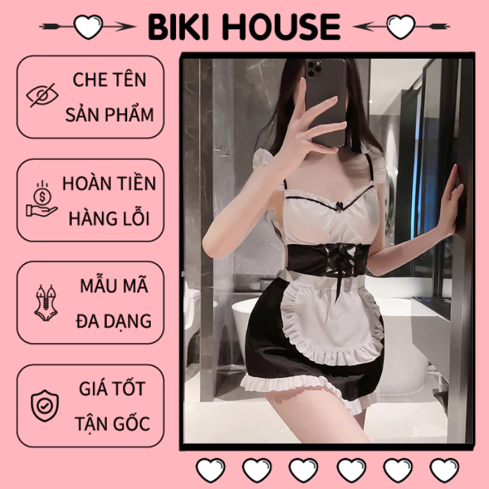 Cosplay hầu gái sexy anime maid cute váy đầm ngủ nàng hầu bàn kèm tạp dề trắng gợi cảm đáng yêu BIKI HOUSE N374 - TPHCM