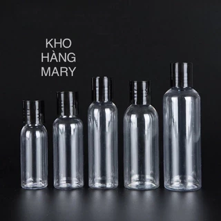 CHAI TRONG SUỐT NẮP NHẤN TRẮNG / ĐEN 100ml / 50ml / 40ml / 30ml / 20ml - Chai nhựa nhỏ đựng nước