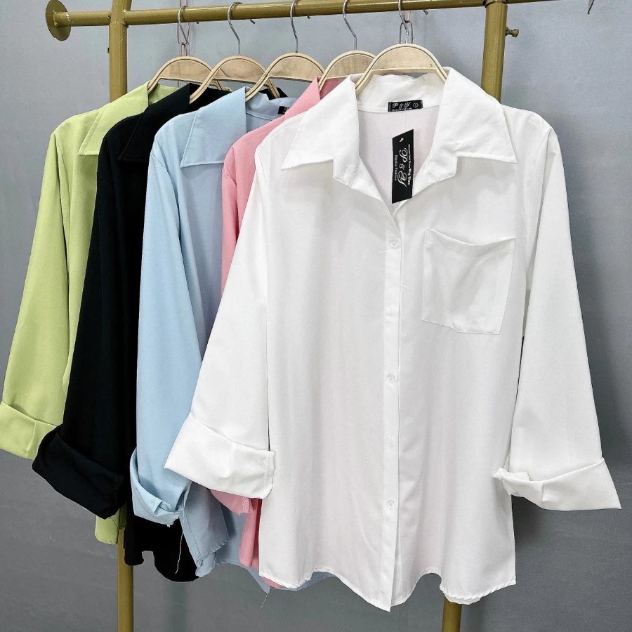 Áo sơ mi nữ bigsize tay dài có túi basic thời trang công sở dáng rộng Ulzzang Hàn Quốc 58-95kg - SM20