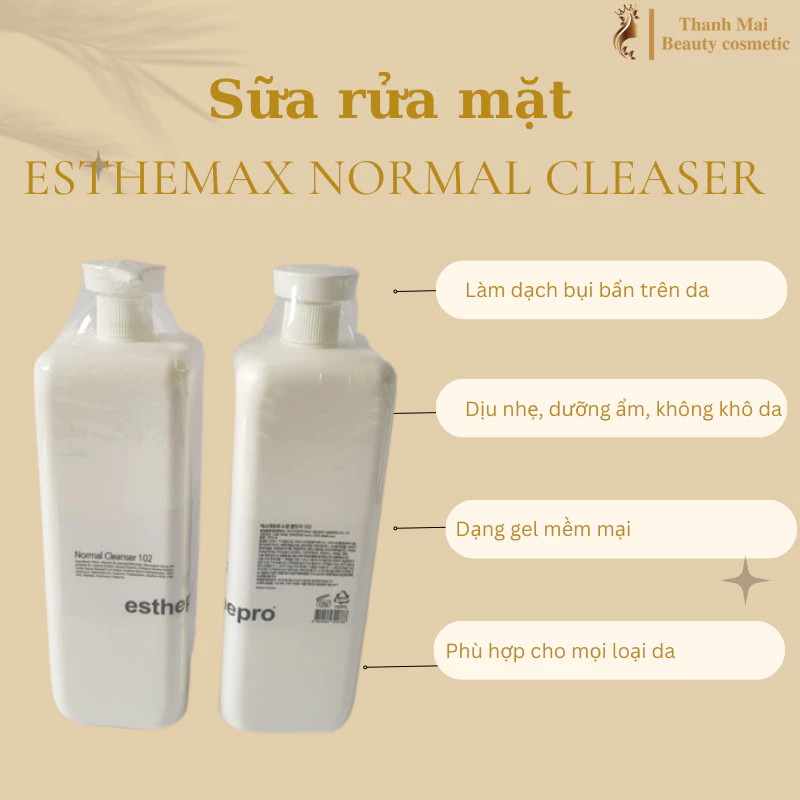 Sữa Rửa Mặt Esthemax 102 Normal Cleanser 1000ml dùng cho Spa, dành cho mọi loại da, dưỡng ẩm, phù hợp da dầu