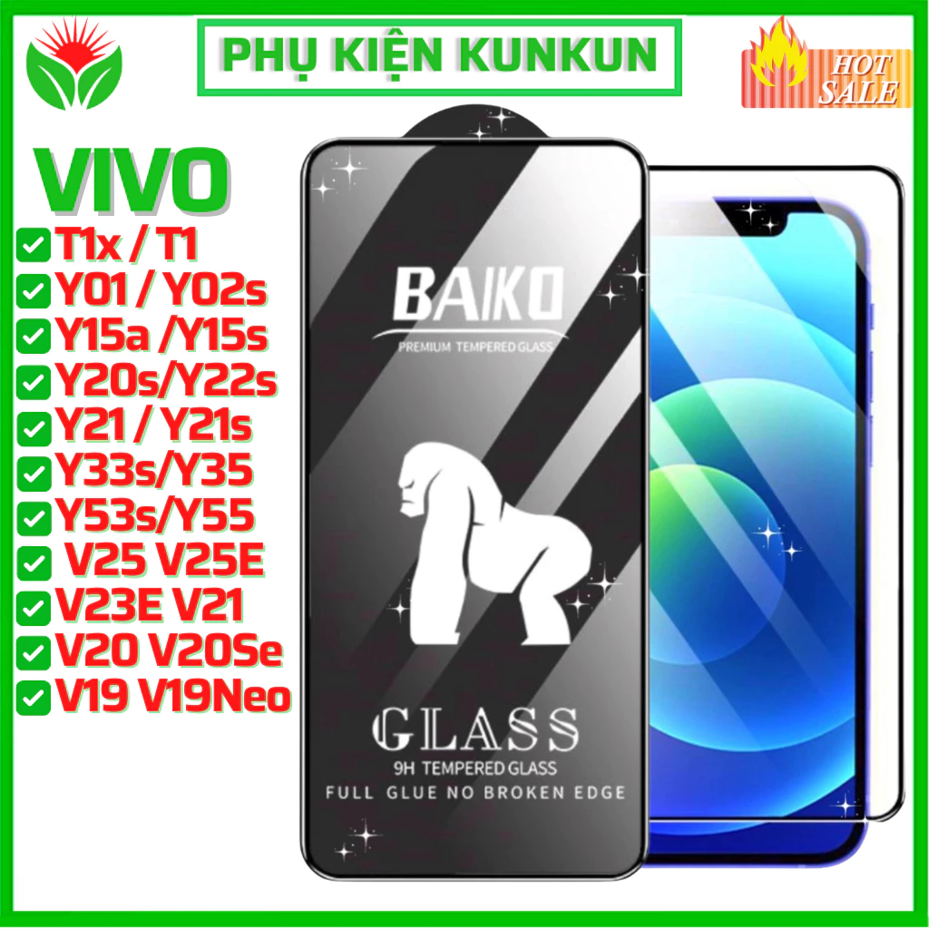 Cường lực Baiko Vivo Y12s T1x T1 Y15a Y15s Y35 Y53s Y55 Y33s Y22s Y16 Y21 Y21s Y02s Y01 Y20s V25 V25E V23E V21 V20 V19