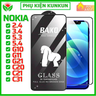 Kính cường Lực Baiko Nokia 3.4 G10 G11 Plus G21 C20 C21 Plus C31 2.4 3.2 5.3 5.4 7.2 G22 - Phủ nano siêu mượt [KUNKUN]