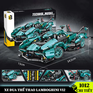 [ 1012 Chi Tiết ] Mô hình lắp ráp xe đua Lamboghini V12 bản Premium màu Light Blue có thể nâng cấp động cơ