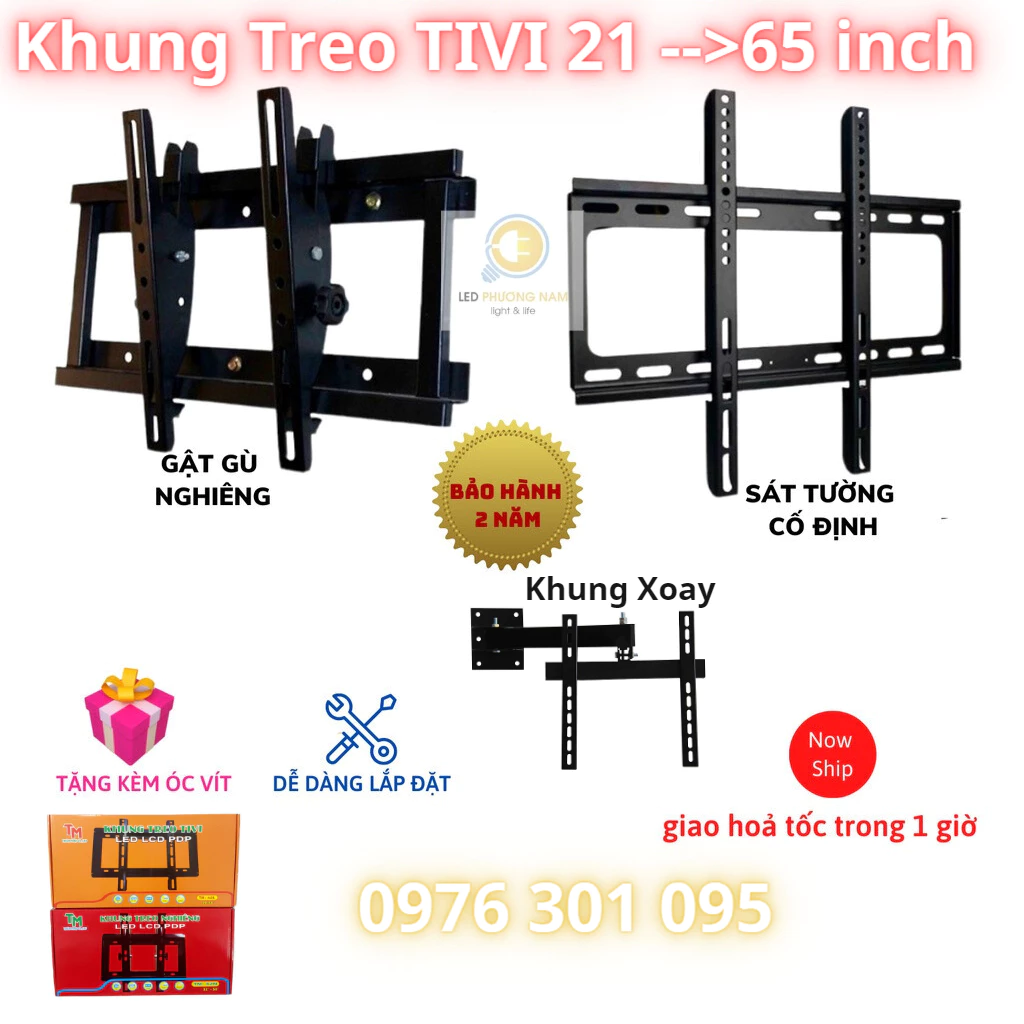 Giá Treo TIVI Sát Tường Đa Năng, Khung Treo Cố Định và Gật Gù, Xoay 24 đến 90 inch