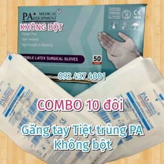 (COMBO 10 đôi) Găng tay phẫu thuật,tiệt trùng Không bột PA - Malaysia.