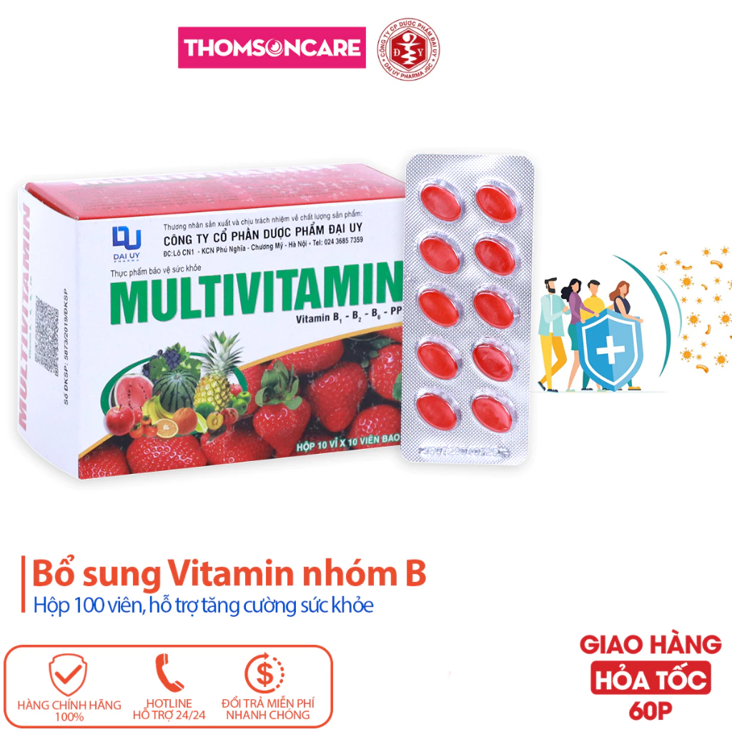 Vitamin tổng hợp Multivitamin B1 B2 B6 PP dành cho người gầy yếu, mệt mỏi, kém ăn - Hộp 100 viên đ.y - Thomsoncare