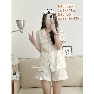 Set pijama cổ bẻ dáng cộc hoạ tiết xinh xắn Bộ ngủ nữ pyjama nhiều màu dễ thương MC STORE WQA 022