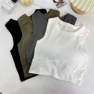 Áo croptop 3 lỗ có kèm đệm ngực chất liệu cotton co dãn thoáng mát