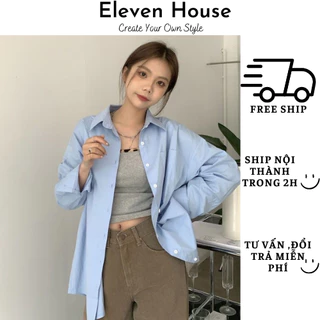 Áo sơ mi nữ xanh form rộng oversize dài tay Lưu Diệc Phi ulzzang vintage Hàn 11 House