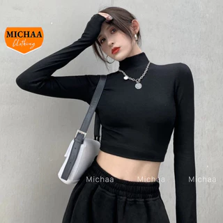 Áo Croptop TAY DÀI CỔ LỌ Nữ Basic Thun Gân Kiểu Ulzzang ÔM Body MICHAA CR28