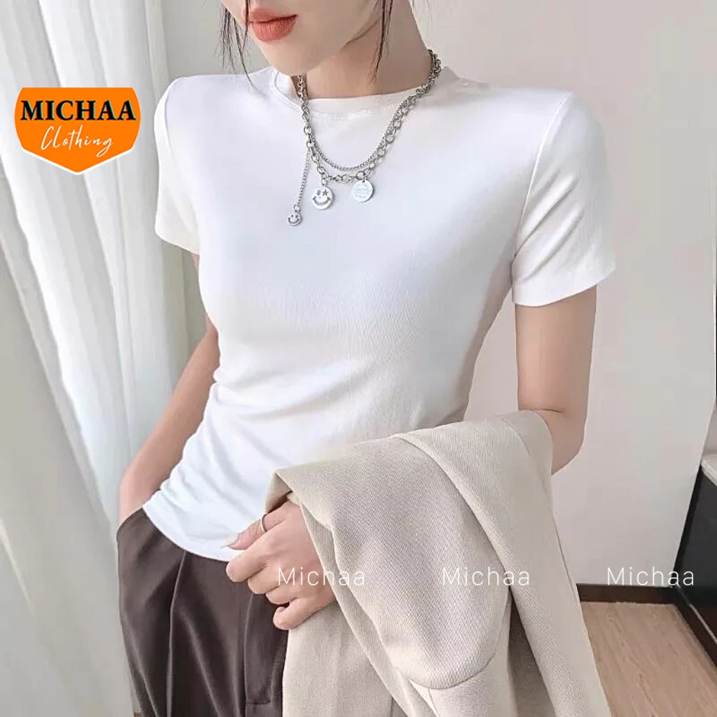 Áo Thun Nữ Baby Tee Trơn ÔmTay Ngắn Cổ Tròn Chất Borip Co Dãn, Áo Thun Cổ Tròn Dáng Dài Ôm Body MICHAA ADD19