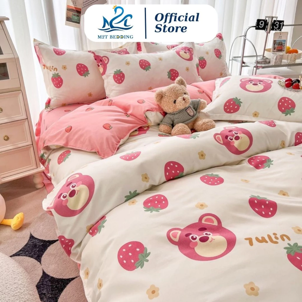 Bộ chăn ga gối Cotton poly M2T Bedding đáng yêu chăn ga Hàn Quốc miễn phí bo chun drap ga giường