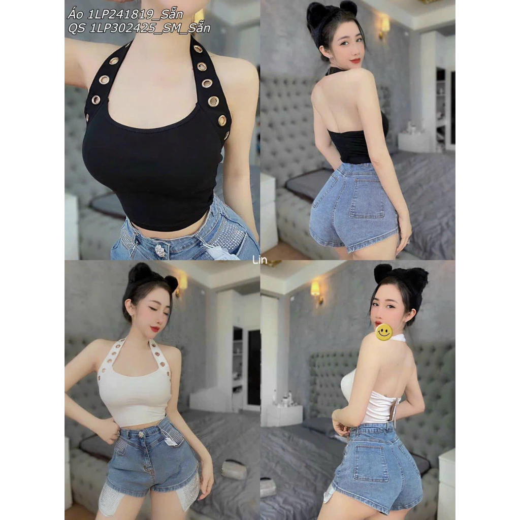 Áo yếm croptop đục lỗ khoen tròn cực hot , chất thun bozip mềm mát