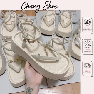 (Sẵn) Sandal Cnk đế bánh mì to xỏ ngón phối xích đế cao 5p siêu tôn dáng hàng Fullbox phong cách trẻ trung #2937-1