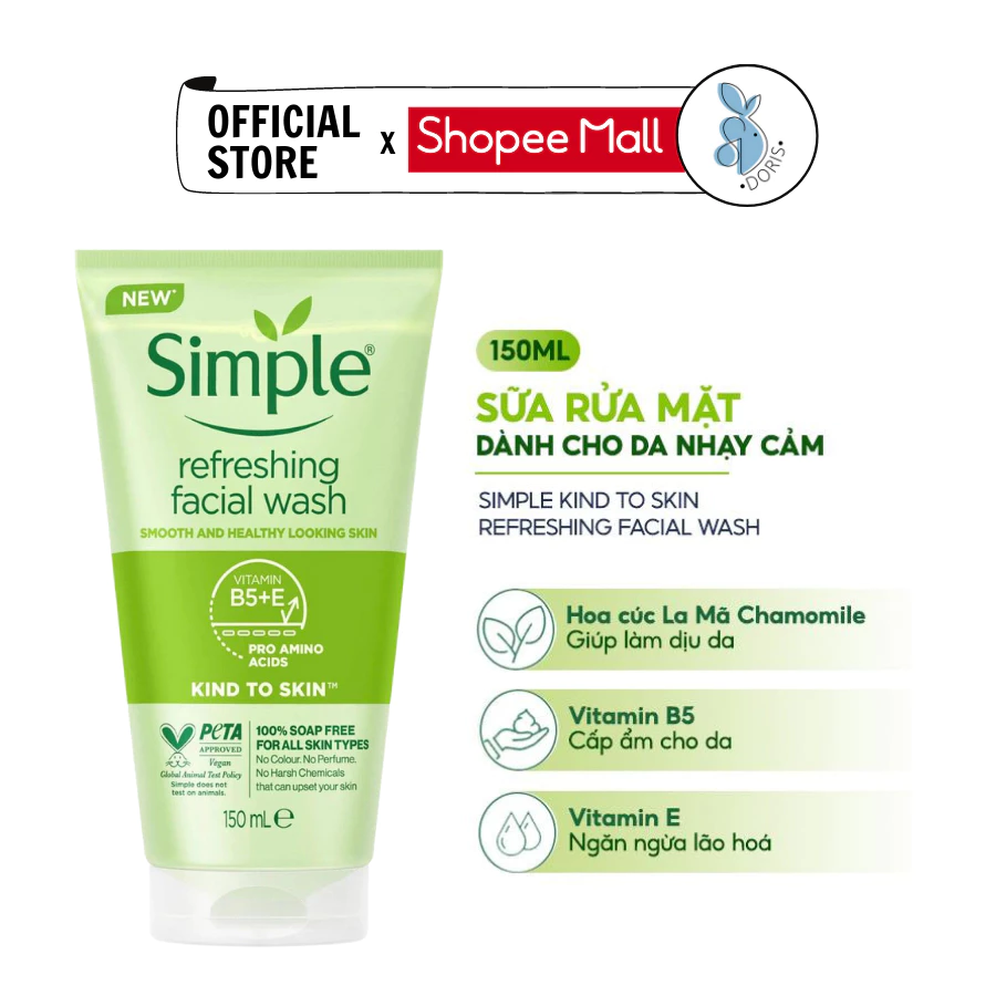 Sữa Rửa Mặt Simple Kind To Skin Refreshing Facial Wash Dịu Nhẹ 150ml