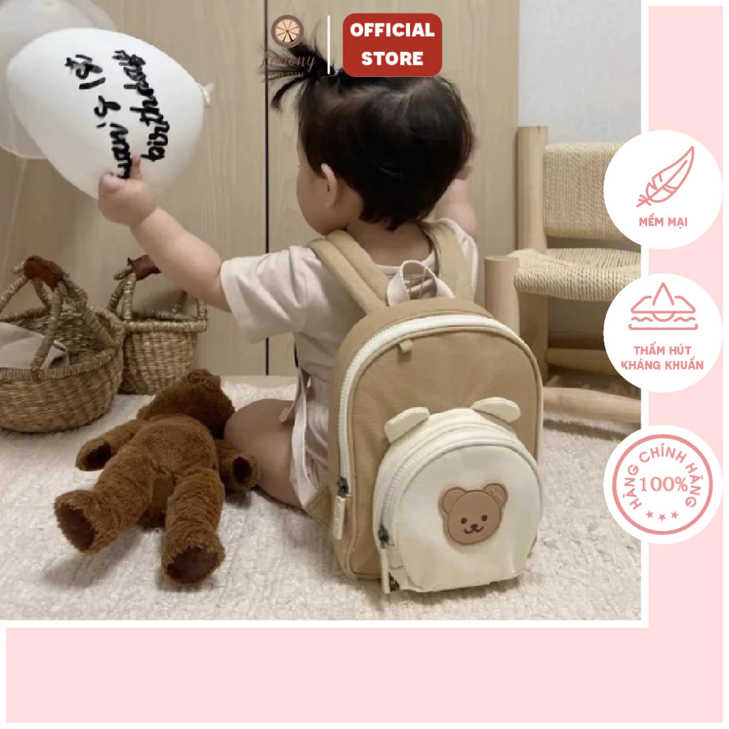 Balo đi học gấu thỏ style Hàn cho bé dễ thương, kèm dây chống đi lạc