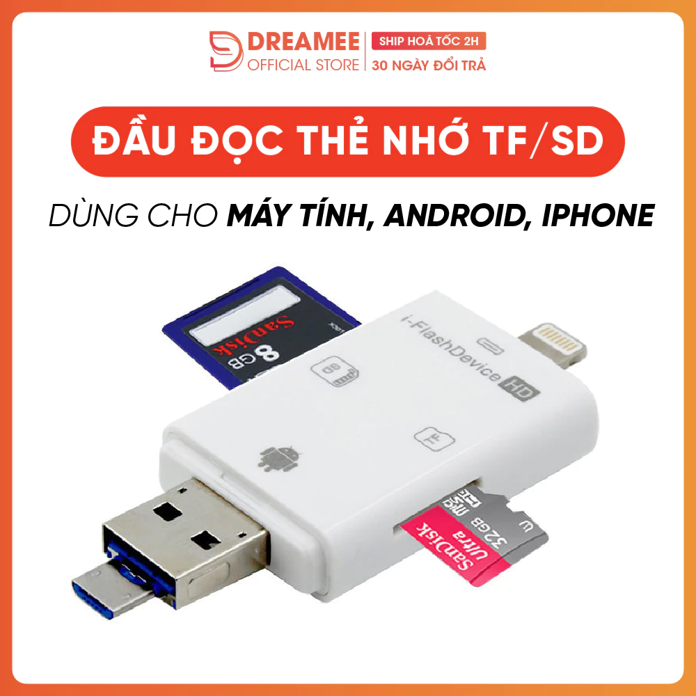 Đầu đọc thẻ nhớ OTG 3 trong 1 USB Type C/ Micro SD/ SD đa năng cho Android iPhone