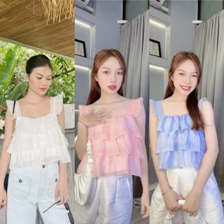 Áo 2 dây croptop tầng chất tơ-ORIMI