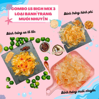 Combo 15 bịch bánh tráng mix 3 loại sa tế tắc, muối nhuyễn, hành phi. Bánh tráng vân nguyễn