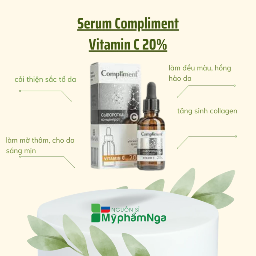 Serum Compliment Vitamin C 20% sáng da, mờ thâm, ngừa lão hoá