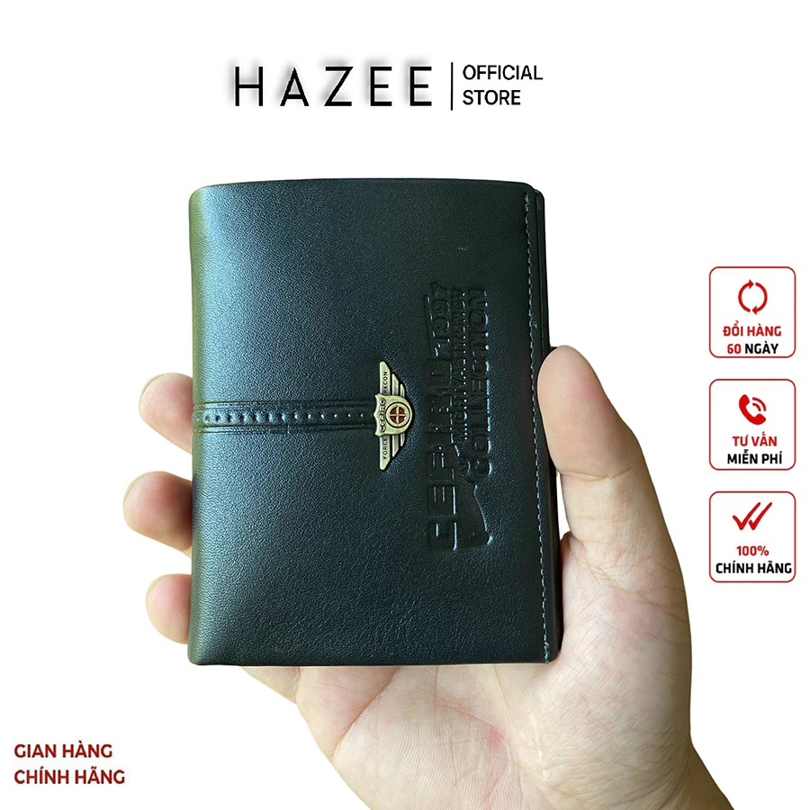 Ví da mini đứng không viền Da Bò cao cấp HAZEE nhỏ gọn gập đôi đựng thẻ kích thước 9 cm x 12cm H0