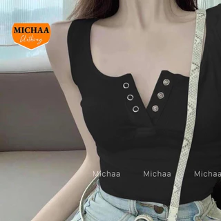 Áo Croptop Ba Lỗ CÚC BẤM Nữ Kiểu Sát Nách Cổ Vuông Chất Thun Gân Ôm Body MICHAA CR20