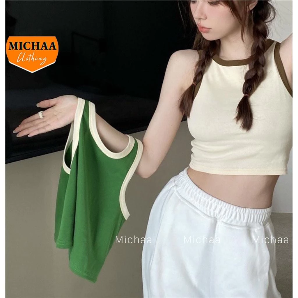 Áo Croptop BA LỖ PHỐI VIỀN Nhiều Màu Basic Trơn Nữ Thun Gân Kiểu Ôm Body MICHAA CR7