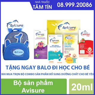 Bộ sản phẩm Avisure bổ sung vi chất toàn diện cho bé D3 mk7 drops DHA smart kid Safoli drops Avisure muno Calkid