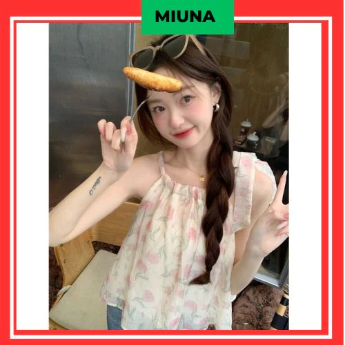 [ẢNH THẬT] Áo cổ yếm Miuna có nơ thắt ở cổ, Áo babydoll vải voan hai lớn siêu đáng yêu