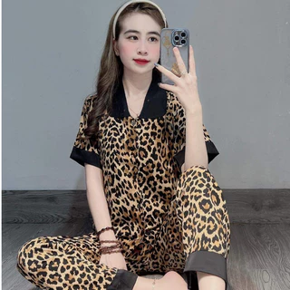 [ Mới Về] Bộ pijama họa tiết đẹp cổ sen hot trend bộ đồ ngủ dáng dài chất Kate mềm freesize tay cộc quần họa tiết da báo