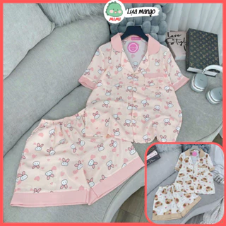 (Lụa mango) Set bộ mặc nhà đồ ngủ Pyjama quần đùi hình gấu cute MiMi