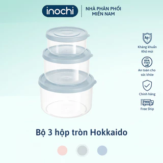 Bộ 3 hộp thực phẩm tròn Inochi Hokkaido kích thước 500-1000-2000ml, không BPA, an toàn trong lò vi sóng và tủ lạnh