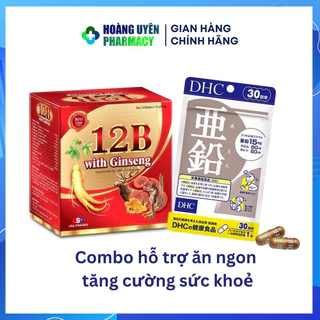 Combo hỗ trợ ăn ngon, tăng đề kháng Kẽm DHC 30 ngày + Vitamin 12B Ginseng USA H/100v