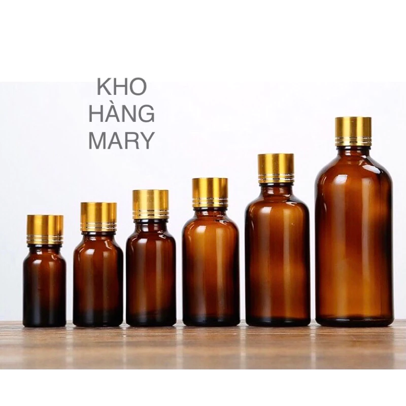 CHAI THUỶ TINH NẮP VÀNG / BẠC NÚT GIOT GIỌT 100ml / 50ml / 30ml / 20ml / 10ml / 5ml - Chai Nâu chiết Mỹ phẩm