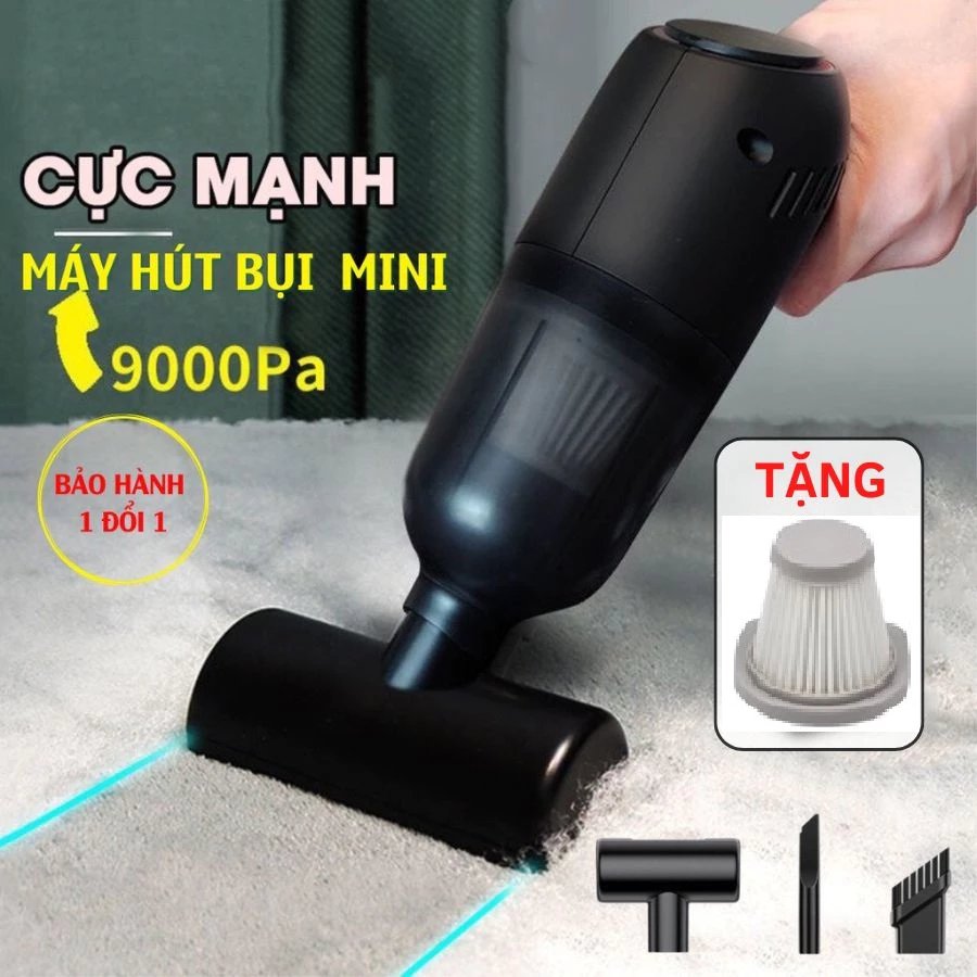 Máy hút bụi cầm tay mini không dây đa năng lực hút cực mạnh 9000PA hút bụi ô tô, ga giường tiện lợi