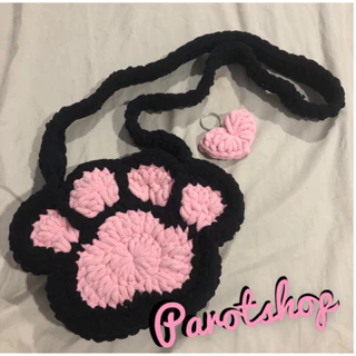 Túi len bàn chân mèo (Meow black pink) tặng kèm móc khoá