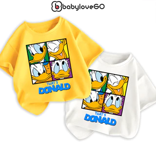 Áo bé trai BabyloveGO 2024 áo phông cộc tay cho bé in hình Vịt Donald độc đáo