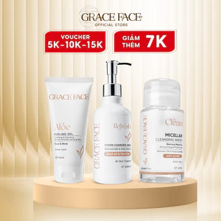 Bộ Sữa rửa mặt Grace Face Refresh 200ml, Tẩy da chết Aloe Peeling Gel 200ml và Nước tẩy trang Micellar Water 200ml