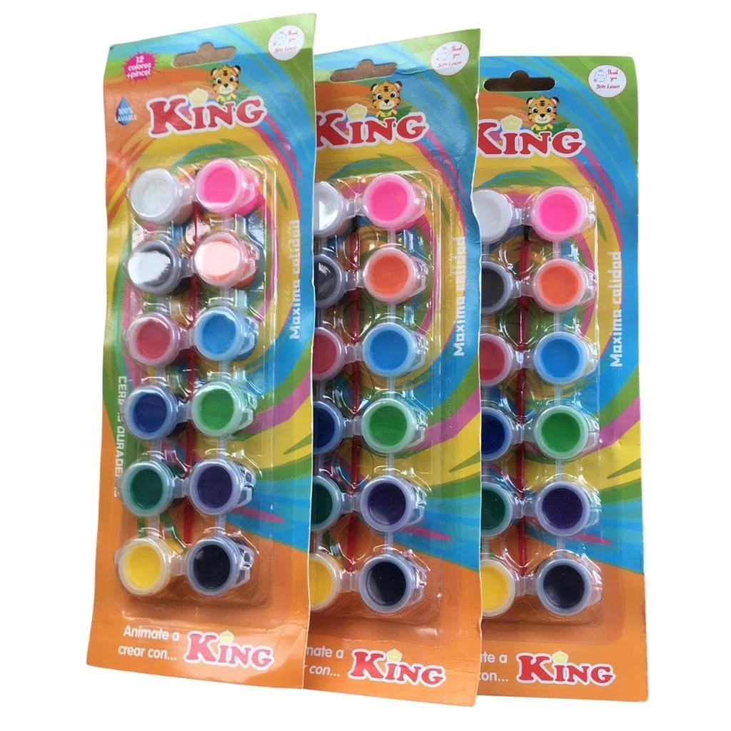 Vỉ 12 màu nước King lên màu đẹp (tặng kèm cọ) thích hợp cho các bé tập tô vẽ cơ bản