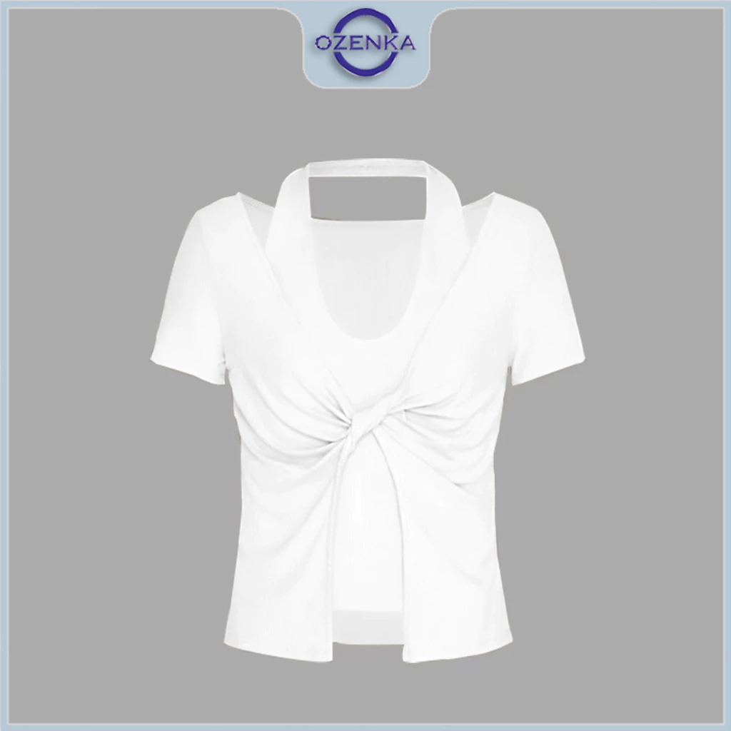 Áo croptop kiểu nữ cotton tay ngắn OZenka , áo crt ôm body basic sang chảnh đen trắng mặc hàng ngày dễ phối đồ