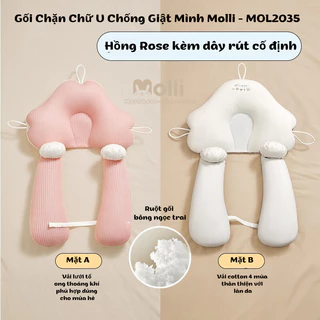 Gối chữ U cho bé sơ sinh  Molli, chống giật mình chống méo đầu, có dây rút điều chỉnh 3 đầu giúp bé sơ sinh ngủ ngon