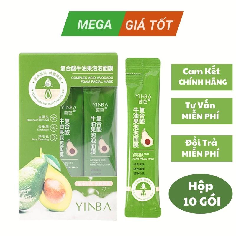 Mặt Nạ Sủi Bọt Tinh Chất Bơ Thải Độc Trắng Da Ngằn Ngừa Dầu Nhờn Mụn Đầu Đen Hiệu Quả Hộp 10 Gói