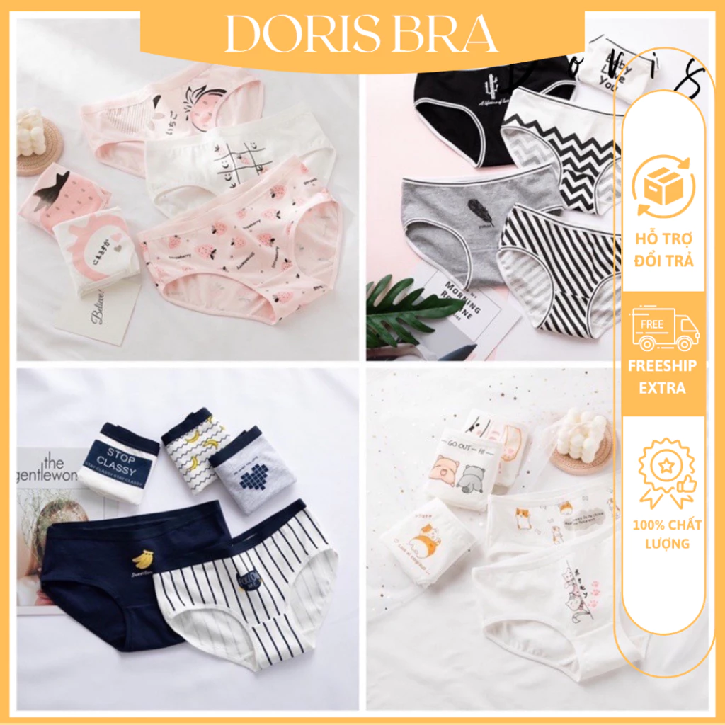 Set 5 Quần lót nữ, quần lót học sinh cotton chống viêm kháng khuẩn co giãn 4 chiều họa tiết dễ thương - Doris Bra