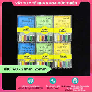 Trâm nội nha Reamers K Files H Files MANI nong dũa số 10~40 (vỉ 6 cây) - Vật tư nha khoa chính hãng