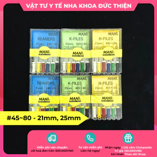 Trâm nội nha Reamers K Files H Files nong dũa MANI số 45~80 (vỉ 6 cây) - Vật tư nha khoa chính hãng