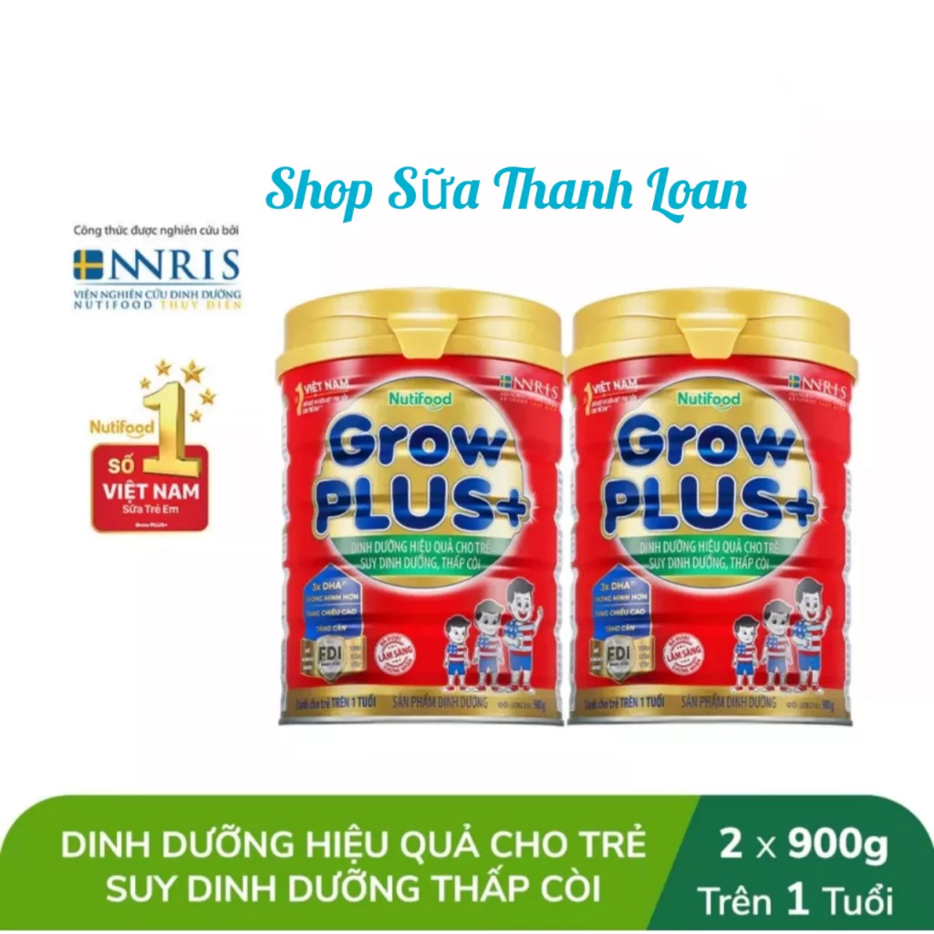 [HSD T3-2026] COMBO 2 LON Sữa Bột Grow PLUS+ SDD Và Thấp Còi 900g Đỏ.