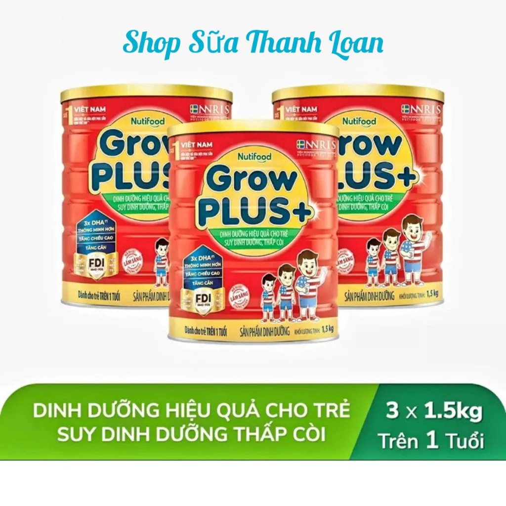 [HSD T3-2026] COMBO 3 Lon Sữa Bột Nutifood Grow Plus+ Đỏ - Hộp 1,5kg.