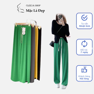 Quần ống rộng nữ cleenashop vải gân tăm cạp cao co giãn kiểu culottes dáng thụng mềm mại